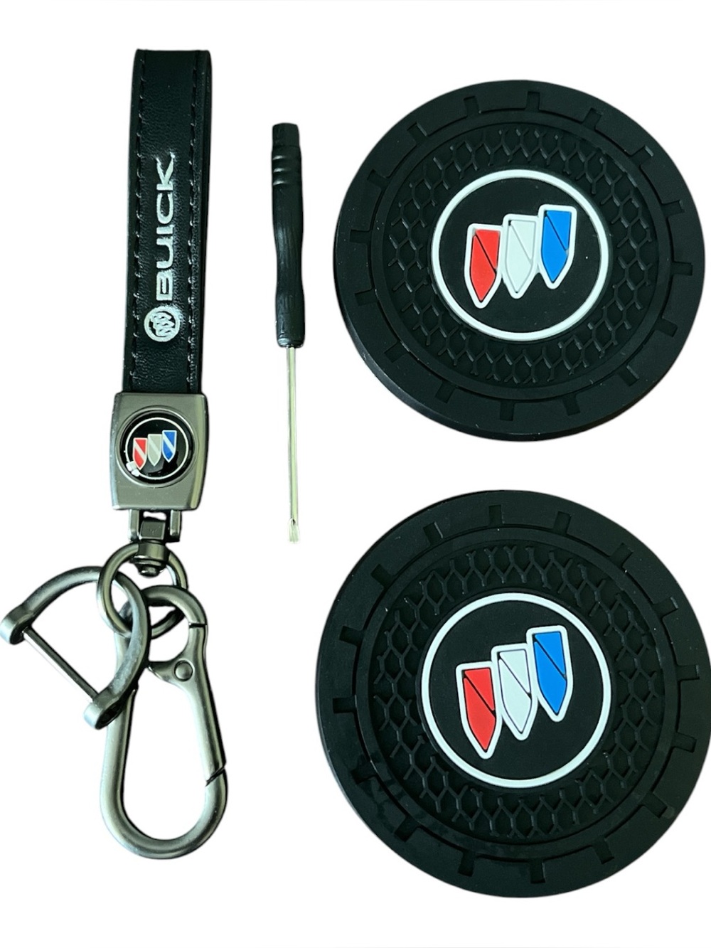 Buick Black Keychain & Car Coaster (2 pc) Accessories Set